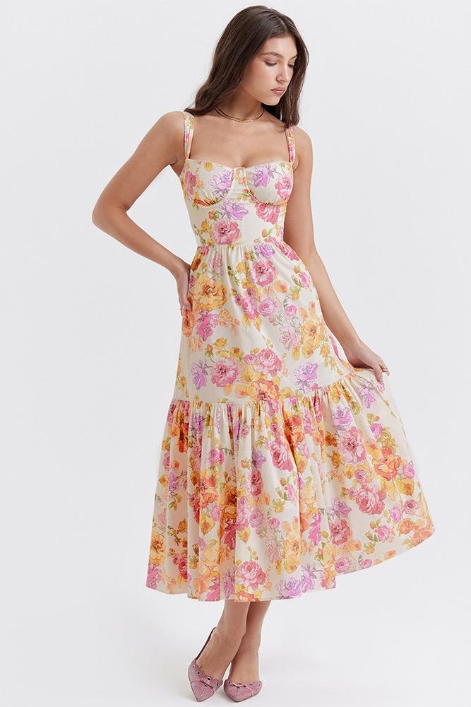 Yvonne Timeless Flared Midi Dress with Print Statement Occasion Edit