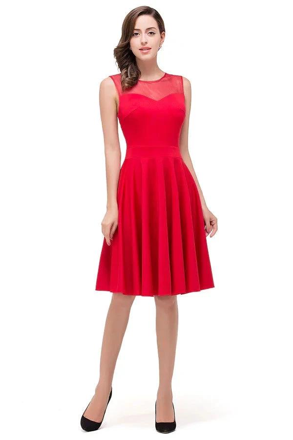 Crew Knee-length A-line Red Bridesmaid Dresses (ZD13081)