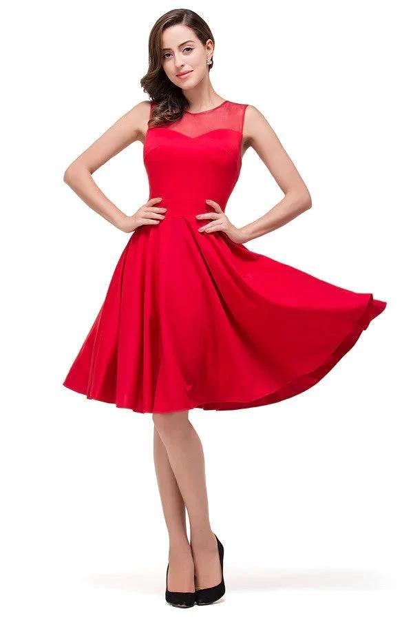 Crew Knee-length A-line Red Bridesmaid Dresses (ZD13081) - VelvetHem