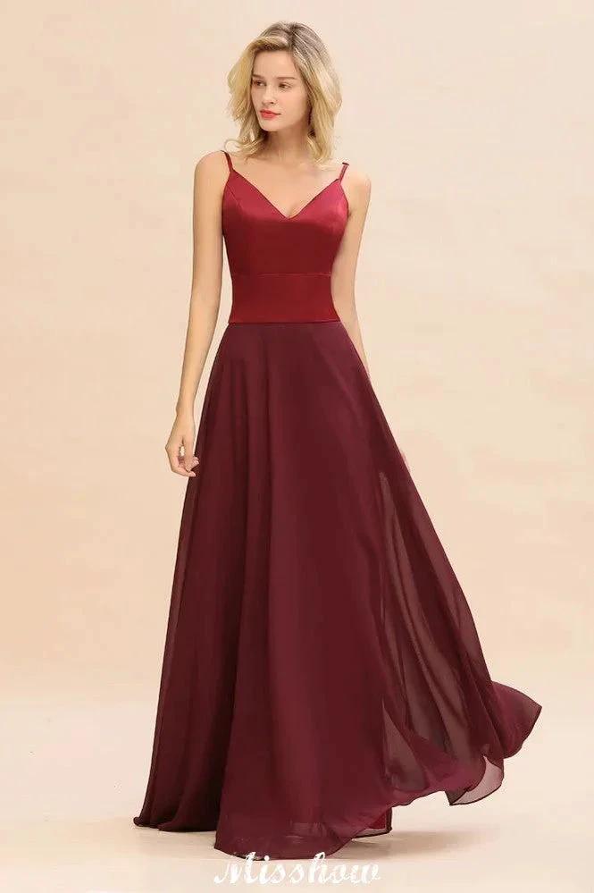 Cross Backless Floor Length Satin Evening Gowns Burgundy Bridesmaid Dress (ZD12889)