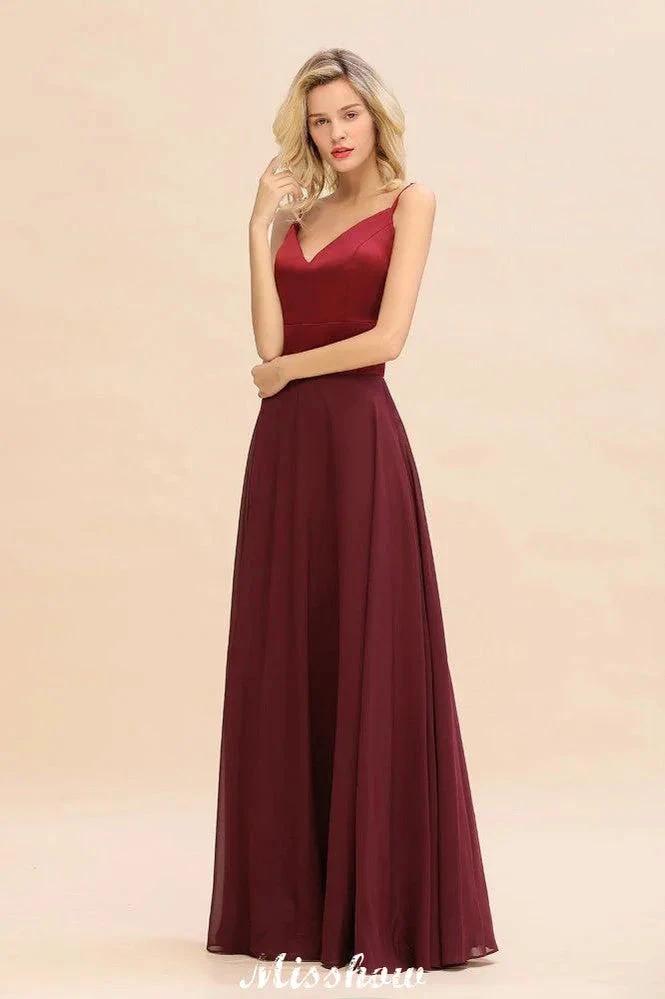 Cross Backless Floor Length Satin Evening Gowns Burgundy Bridesmaid Dress (ZD12889)