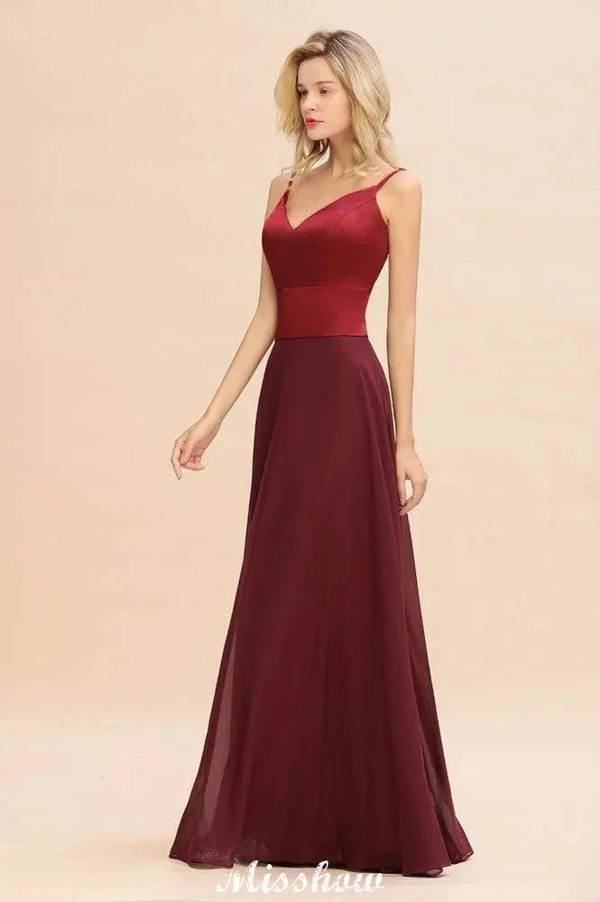 Cross Backless Floor Length Satin Evening Gowns Burgundy Bridesmaid Dress (ZD12889)