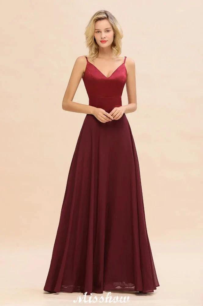 Cross Backless Floor Length Satin Evening Gowns Burgundy Bridesmaid Dress (ZD12889)