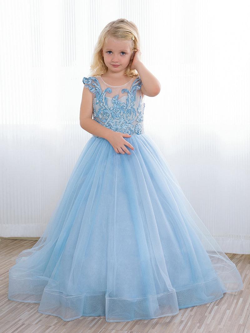 Cute Long A-line Tulle Boho Blue Flower Girl Dresses with bow - VelvetHem