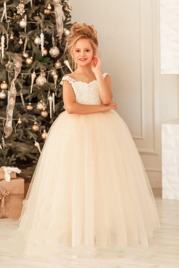 Cute Long Princess Tulle Lace Flower Girl Dress - VelvetHem