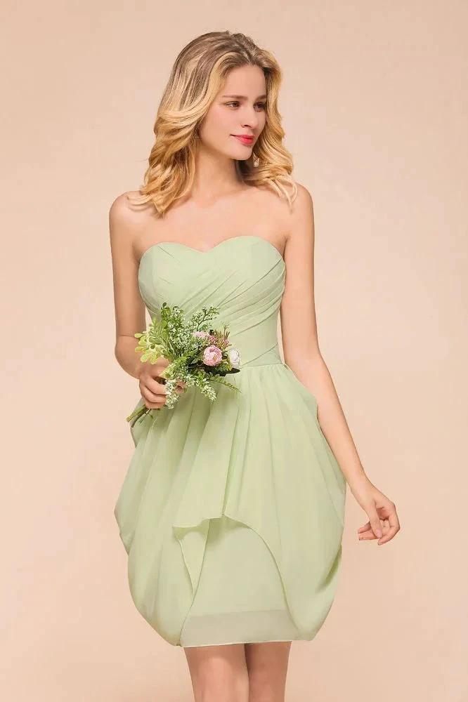 Cute Sleeveless slim Ruffle Chiffon Mini Bridesmaid Dress Wedding Guest Dress (ZD12968) - VelvetHem