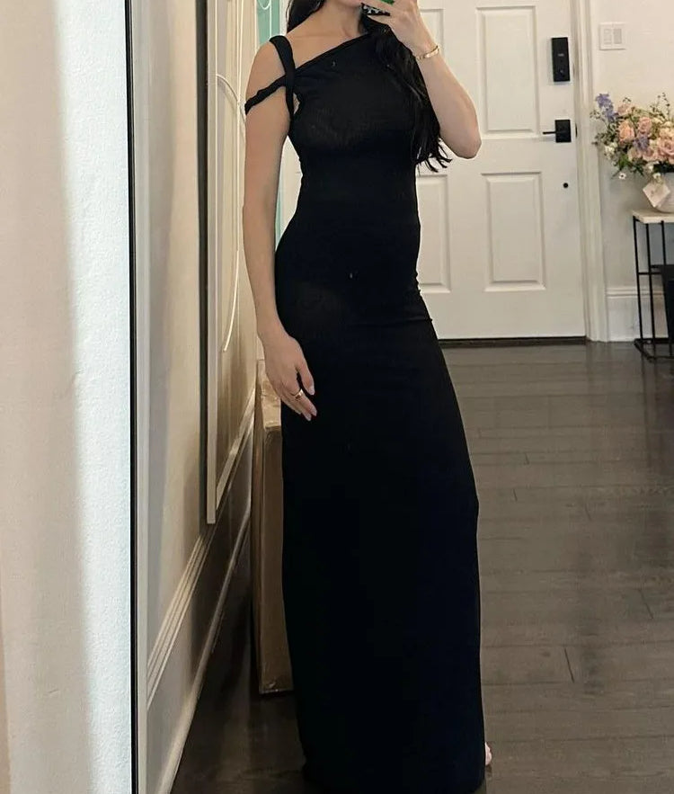 Irregular Short Sleeve Slip Maxi Dress - VelvetHem