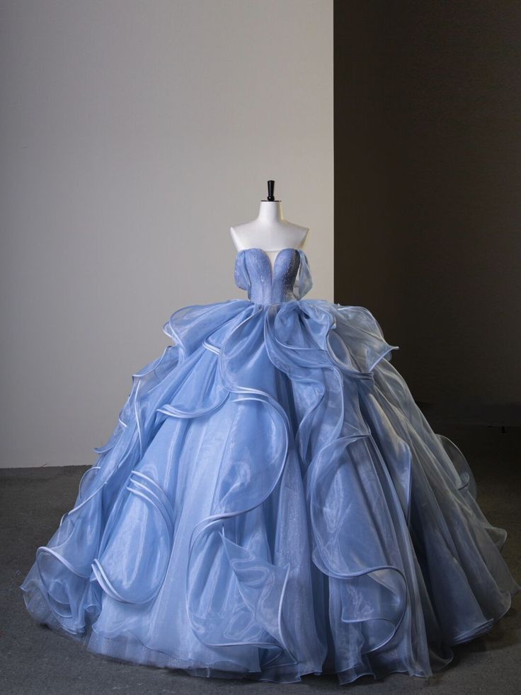 Gorgeous Sky Blue Ruffle Prom Dress Ball Gown Princess Sweet 16 Dress - VelvetHem