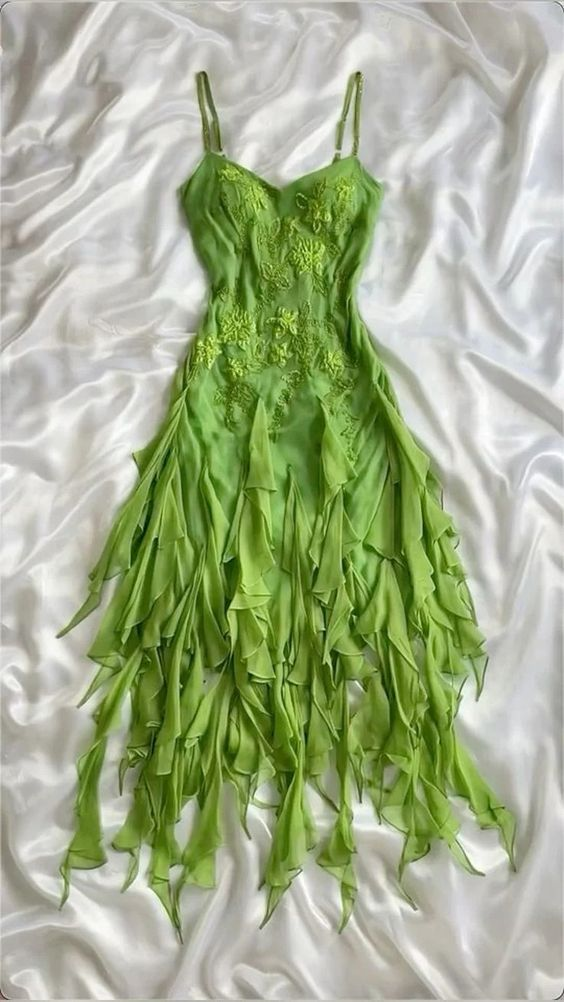 Beautiful Green Spaghetti Straps Chiffon Prom Dress A Line Party Dress Evening Dress - VelvetHem