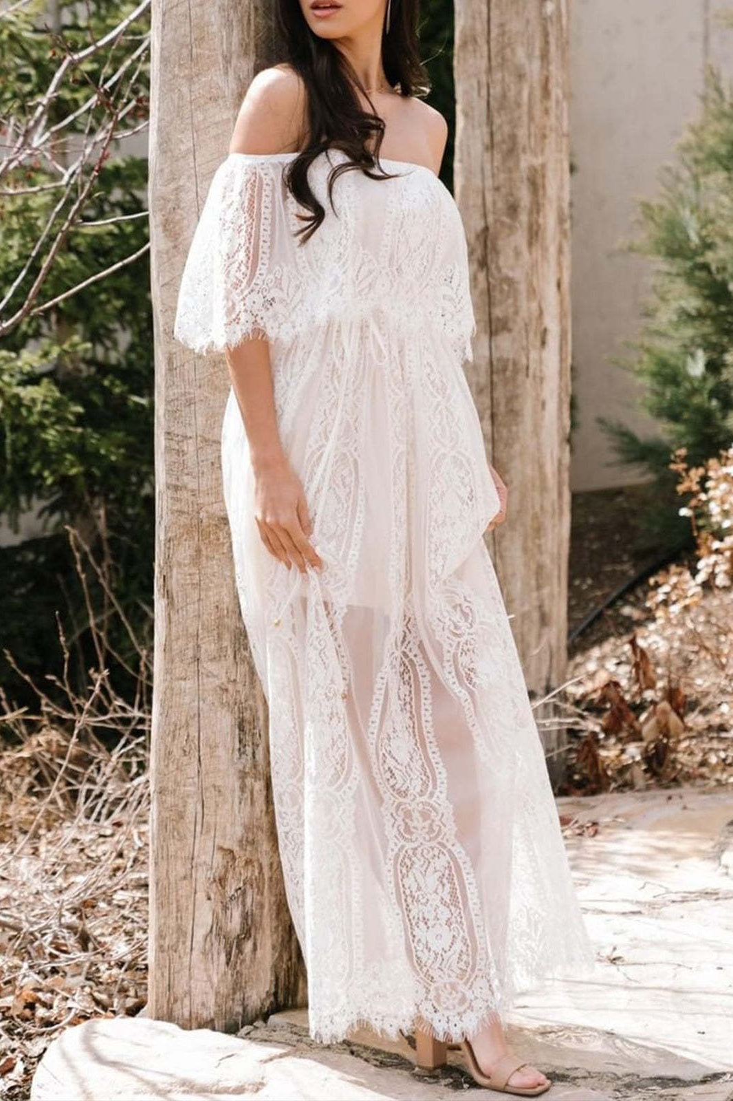 Strapless Cutout Off Shoulder Maxi Boho Dress