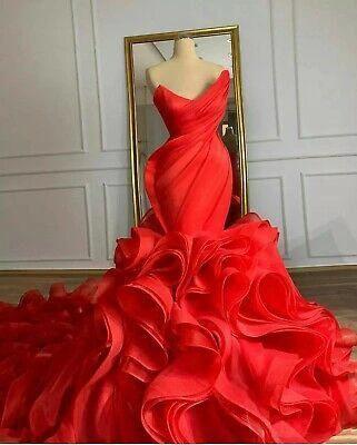 Wedding Dresses Long Train Organza Tiered Skirt Ruffle Plus Size Prom Dress (ZD13579)