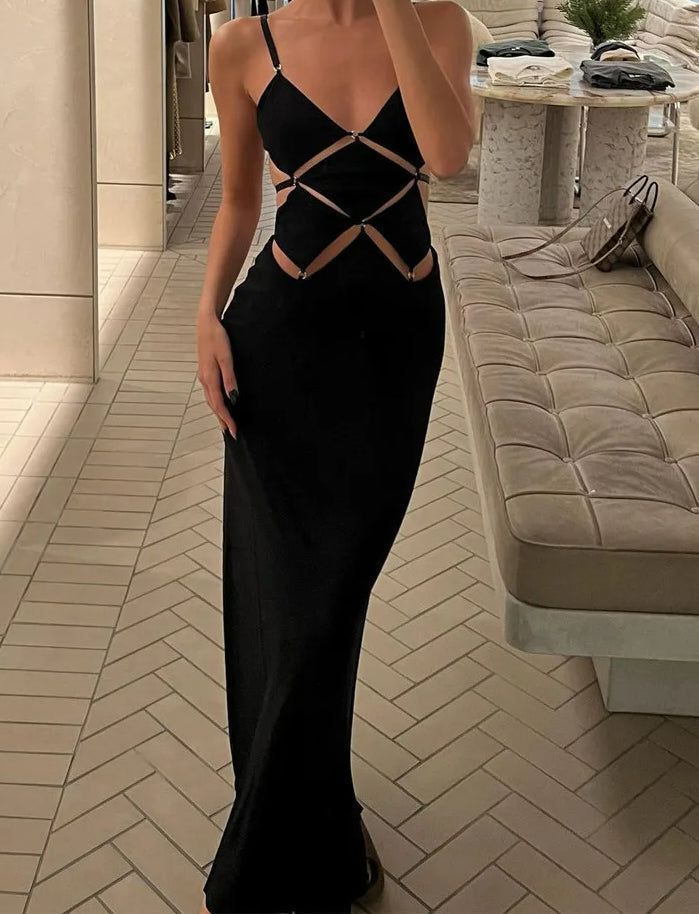 Hollow Out V Neck Slips Maxi Dress - VelvetHem