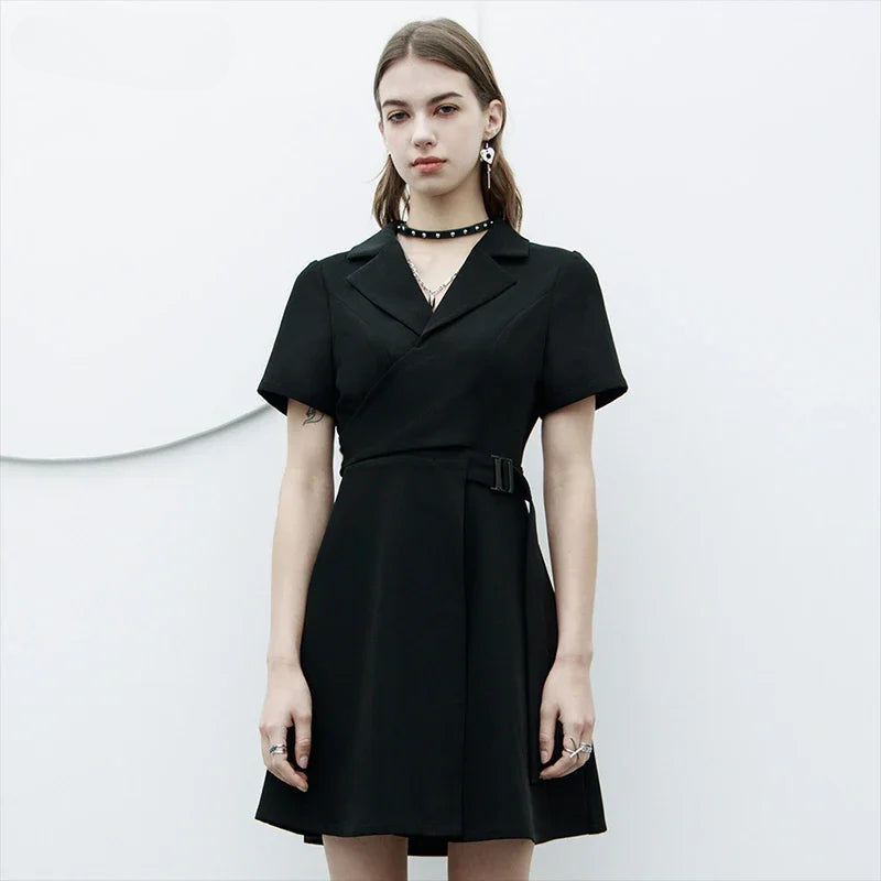V-neck Collected A Hem Black Wide Fashion Exquisite Gothic Dress - VelvetHem