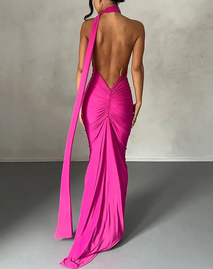 One Shoulder Scarf Ruched Maxi Dress - VelvetHem