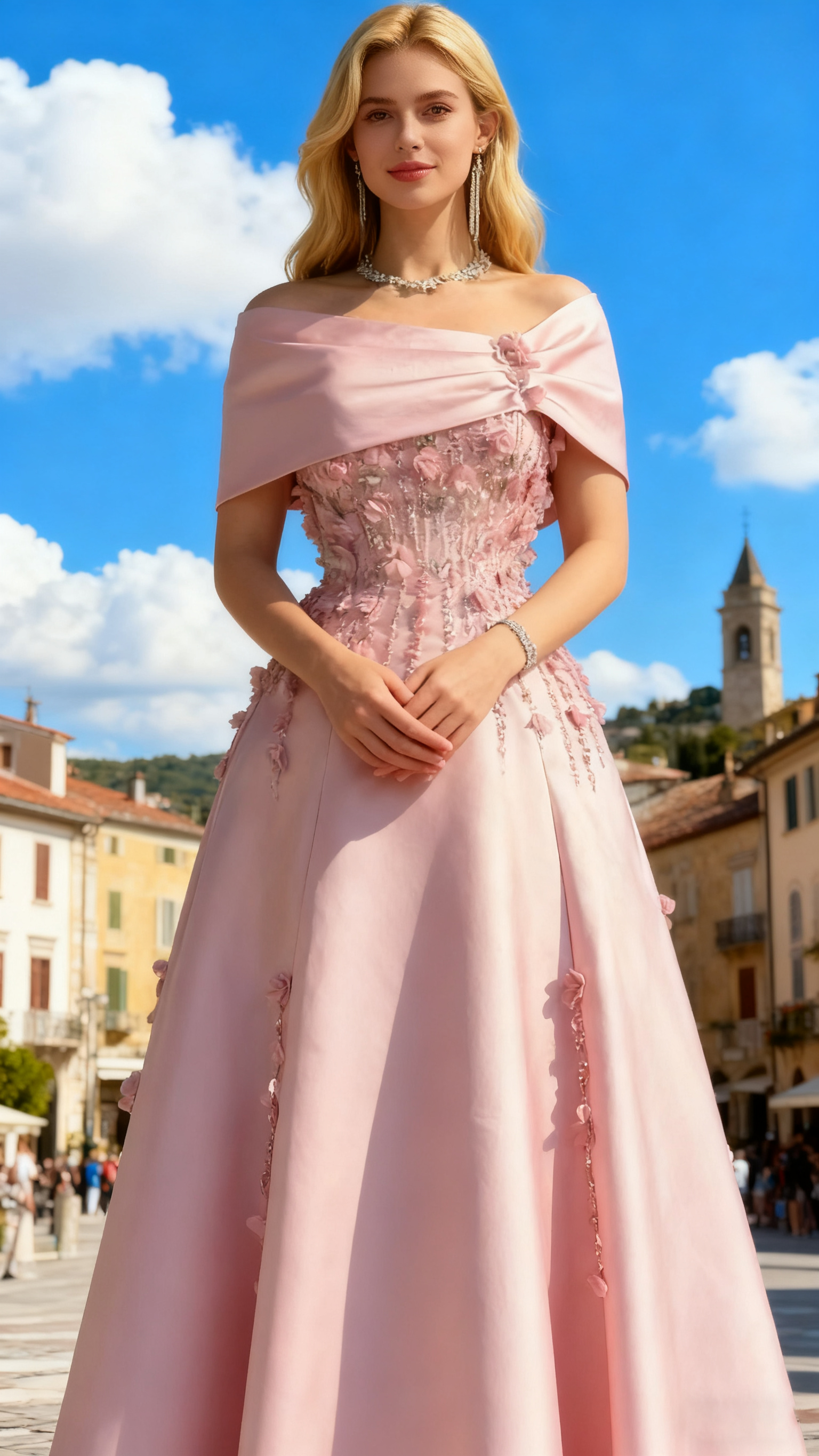 Elegant Off The Shoulder Satin Beaded Appliques Prom Dress Formal A Line Evening Dress Y8160