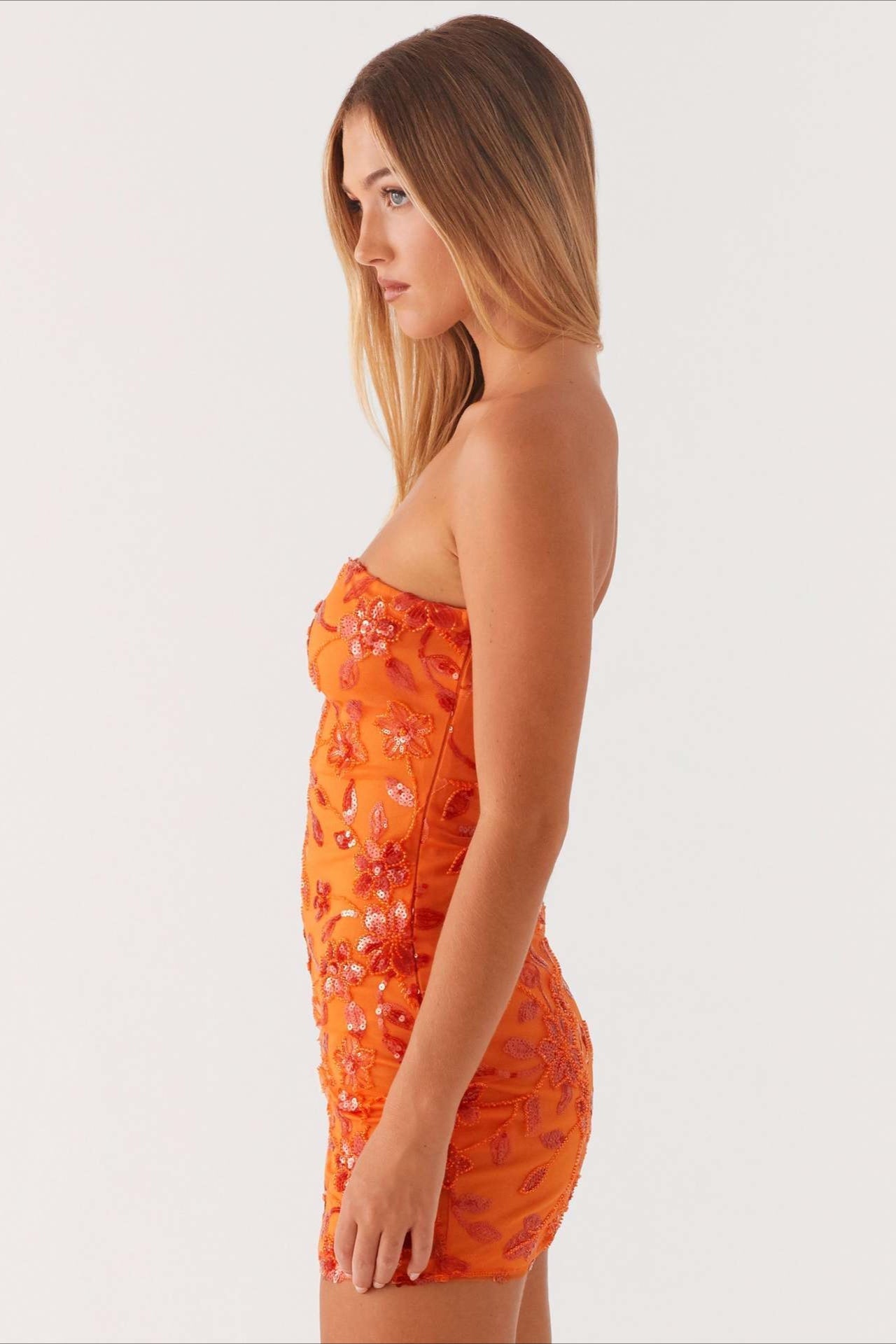 Strapless Sequin Embroidery Bodycon Mini Floral Dress