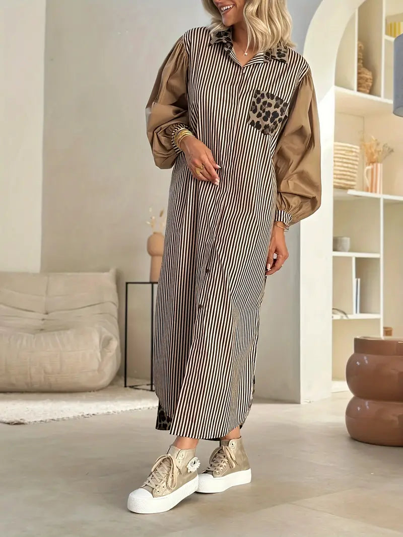 Rebecca Luxe Leopard Print Dress with Puff Sleeves Elevated Occasion Wear