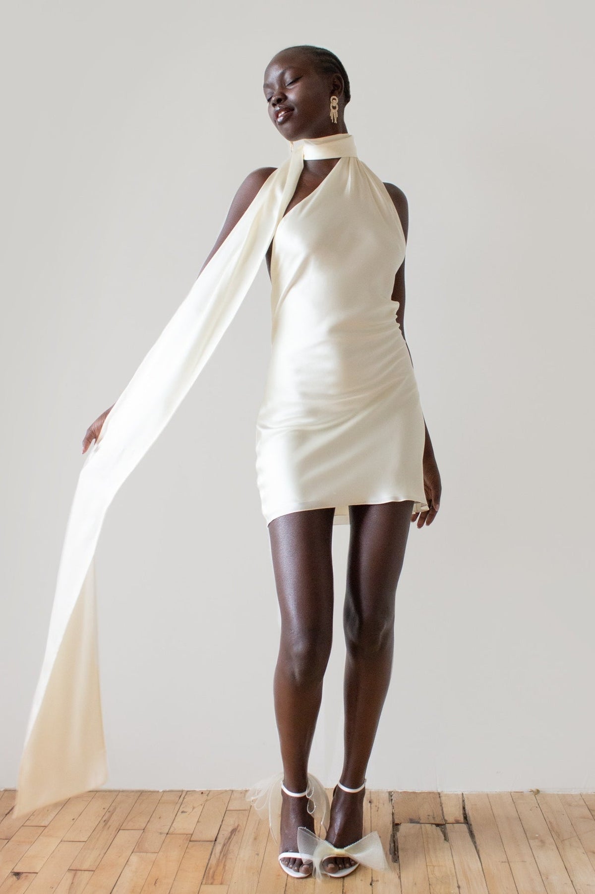 Satin Backless Adjustable Halter Mini Silk Dress - VelvetHem
