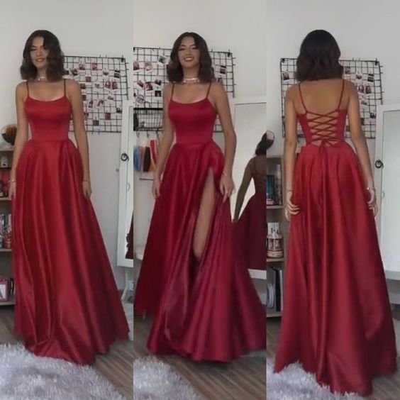 Simple Long Prom Dresses Red Evening Dresses For Girls - VelvetHem