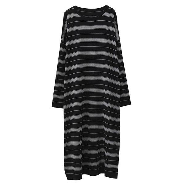 long sleeve knitted plus size vintage stripe women causal loose autumn winter Sweater dress