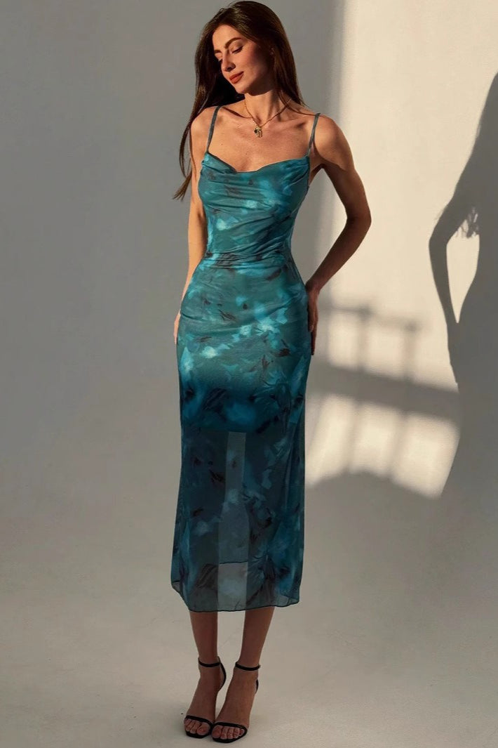 Strap Slim Bodycon Midi Floral Dress