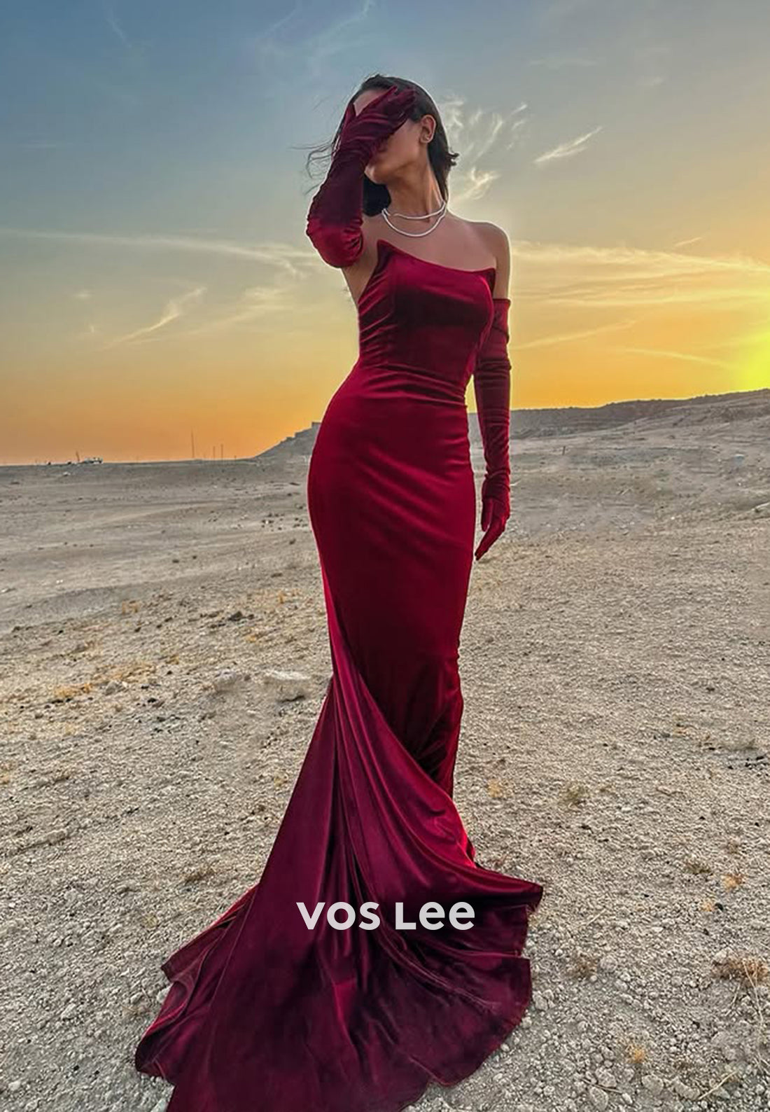 Sexy Red Bateau Fitted Mermaid with Train Evening Dress Formal Party Gown - View 4 | VelvetHem