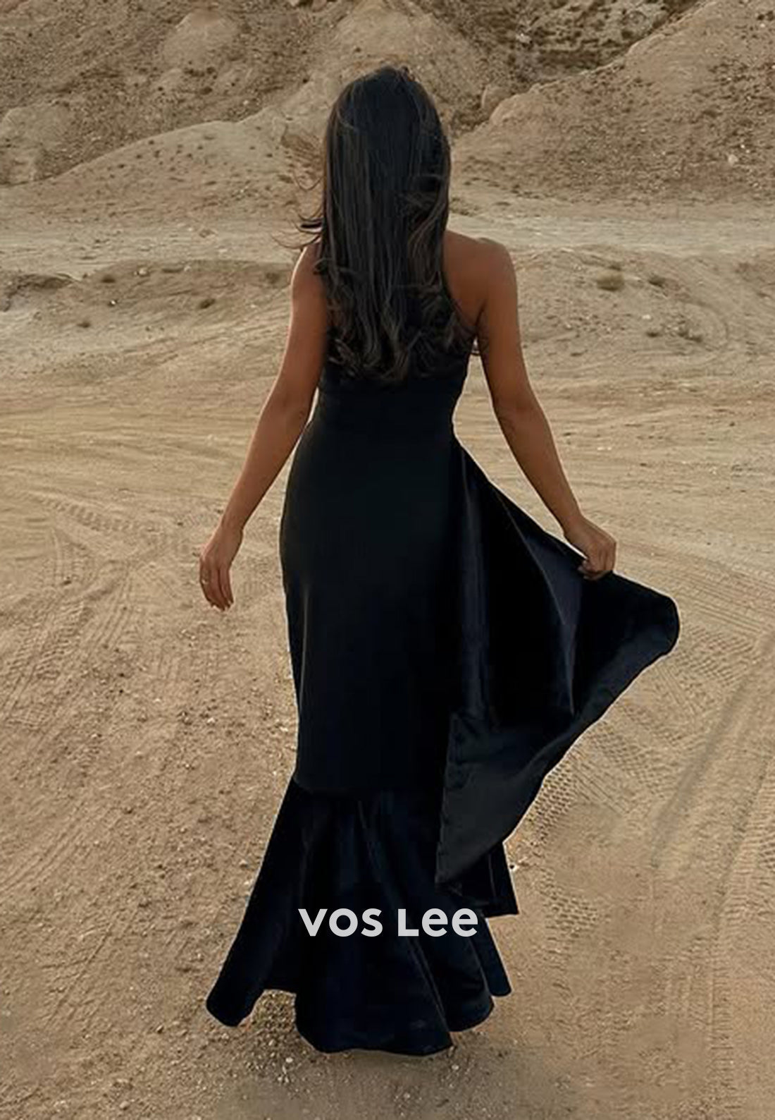 Elegant Black Fitted Ruffles Sheath Strapless Evening Dress Formal Party Gown - View 3 | VelvetHem