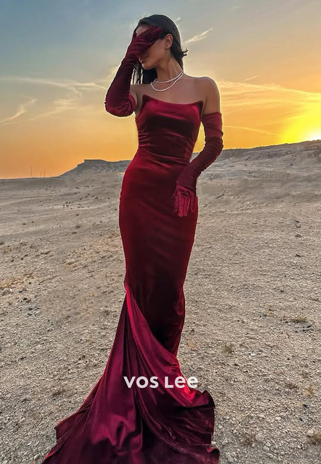 Sexy Red Bateau Fitted Mermaid with Train Evening Dress Formal Party Gown - VelvetHem
