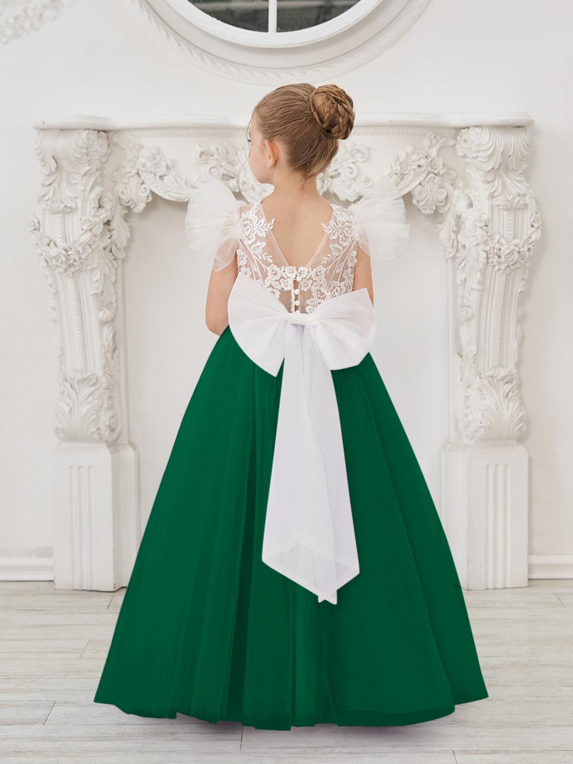 Detachable Lace Tulle Sweep Train Flower Girl Dress