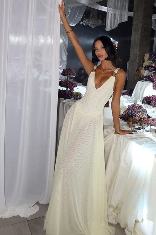 Spaghetti Strap Mesh Maxi Dress - View 3 | VelvetHem