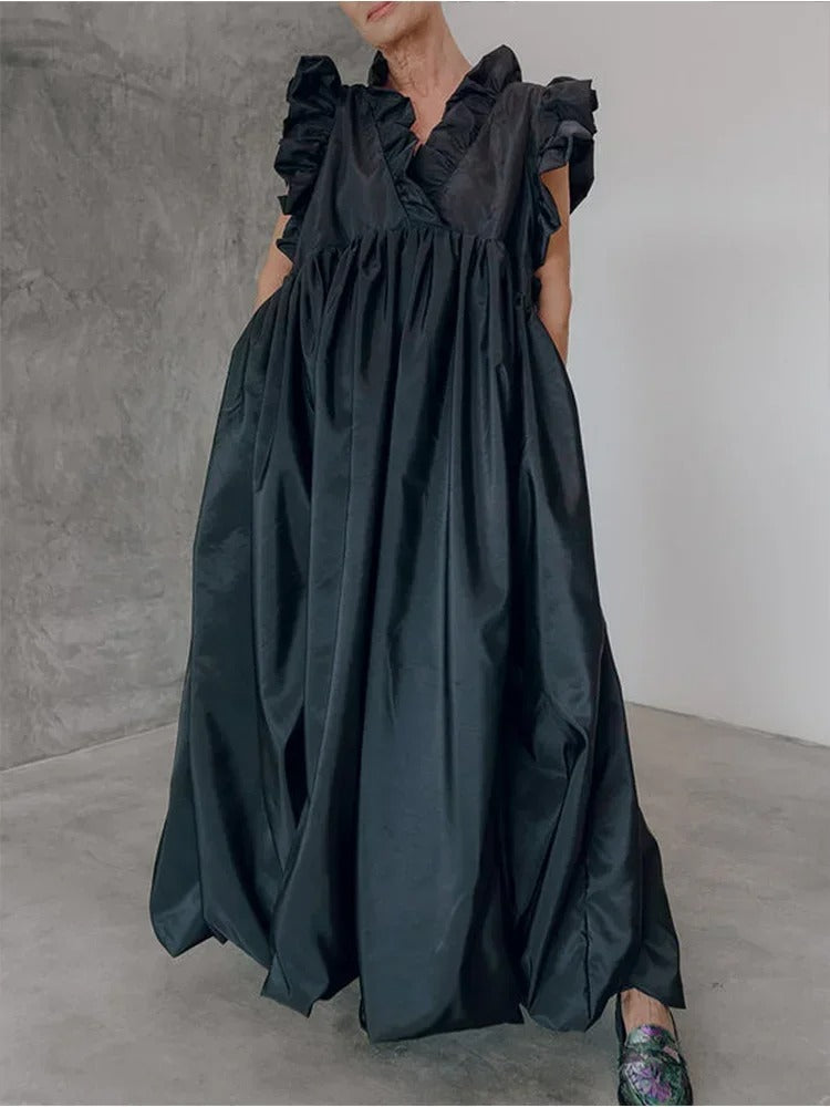 Gema Elegant Maxi Dress with Ruffle Sleeves for Women Stylish Outfit