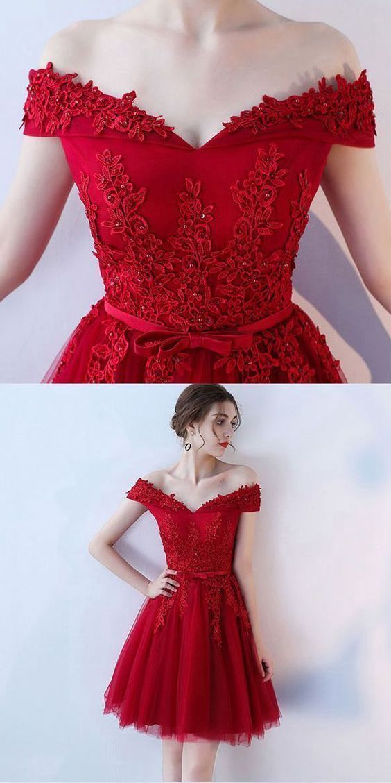 Red Off Shoulder Homecoming Dresses, Simple Party Dresses - VelvetHem