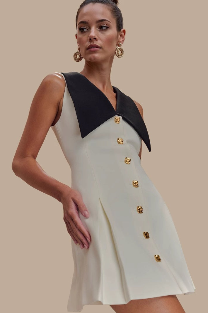 Fitted Lapel Button Work Dress - VelvetHem