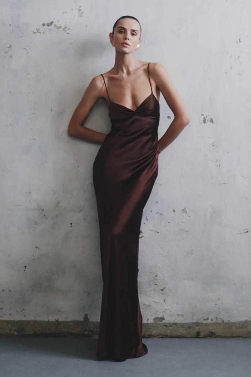 Draped Maxi Silk Dress - VelvetHem