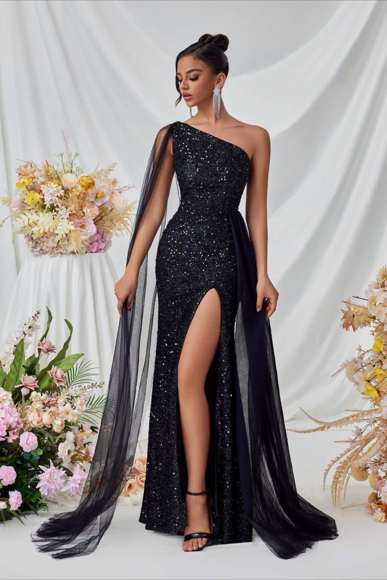 Sequin Mesh Panel Dress with Relaxed Fit and Boutique Fashion Look