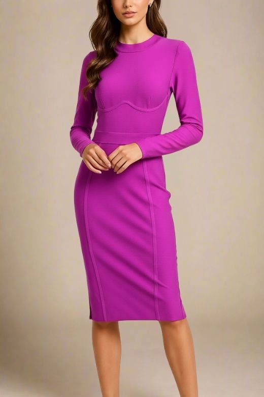 Dee Long Sleeve Bandage Dress - Neon Purple