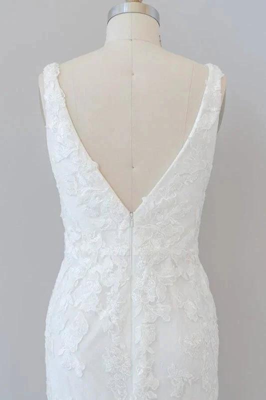 Deep V-neck Appliques Tulle Mermaid Elegant Wedding Dresses (ZD14735)