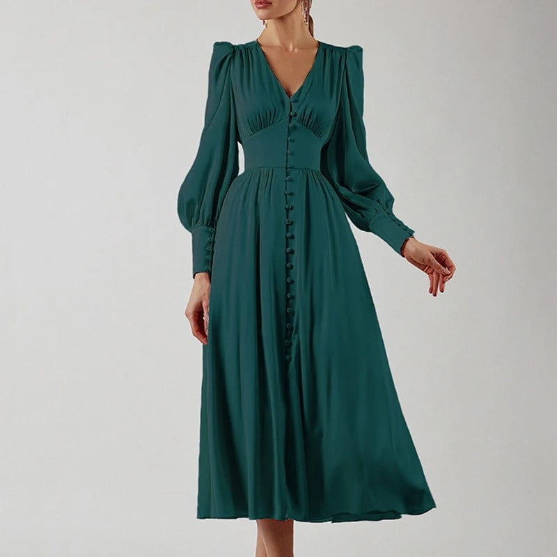 Persia Elegant Slit Satin Midi Dress for Women Smart Casual Outfit