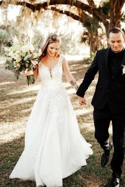 Designer A-Line Boho V-neck Straps Wedding Dresses With Lace (ZD14971)