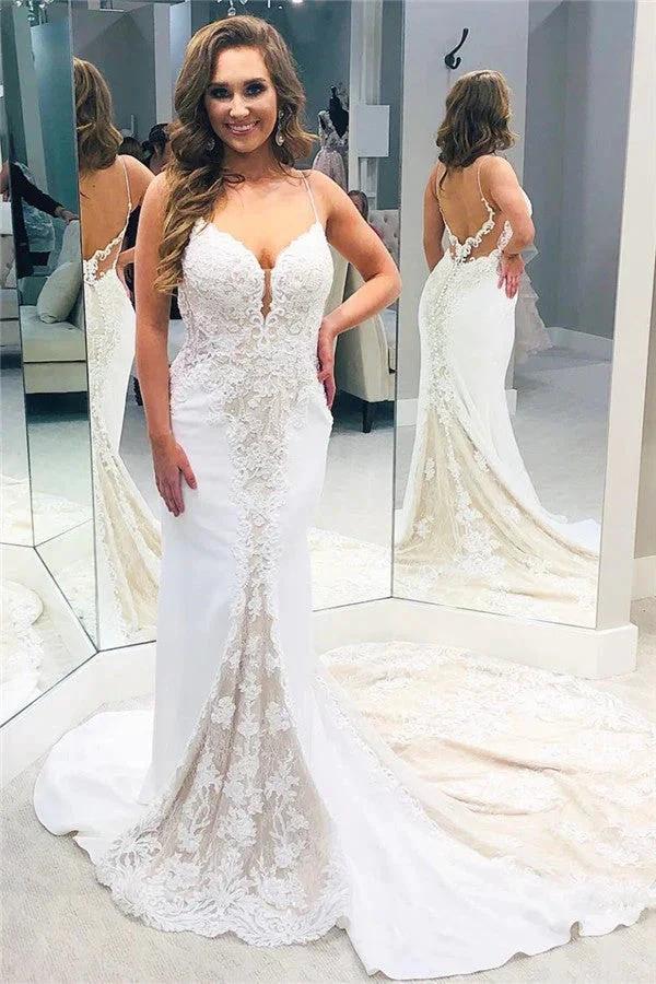 Designer Backless Spaghetti-Straps Column Wedding Dress (ZD13807)