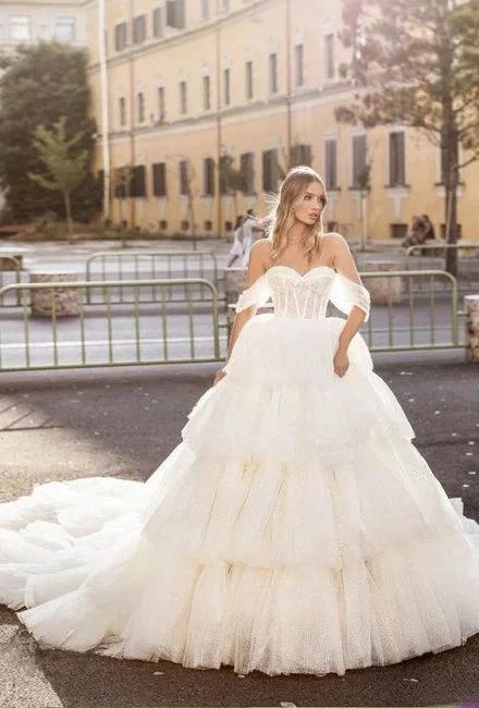 Designer Long A-line Off-the-shoulder Wedding Dresses With Lace (ZD14925) - VelvetHem