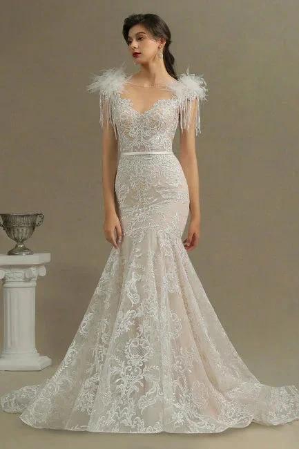 Designer wedding dresses mermaid | Lace wedding dresses online (ZD13788)