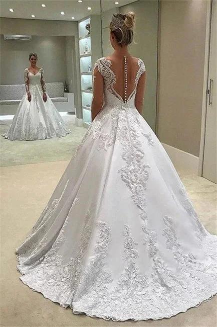 Designer Wedding Dresses with Sleeves | Lace wedding dress A-line (ZD16473)