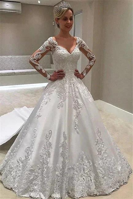 Designer Wedding Dresses with Sleeves | Lace wedding dress A-line by misshow.com