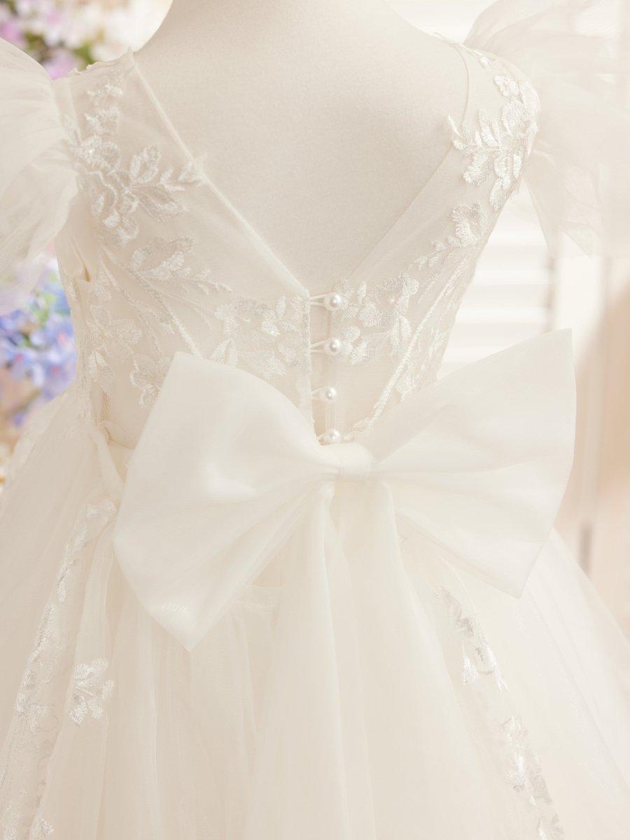 Detachable Lace Tulle Sweep Train Flower Girl Dress