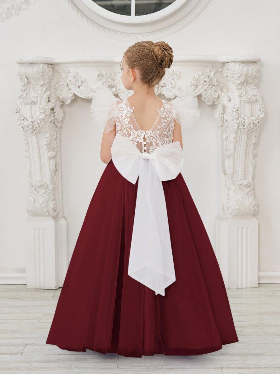 Detachable Lace Tulle Sweep Train Flower Girl Dress