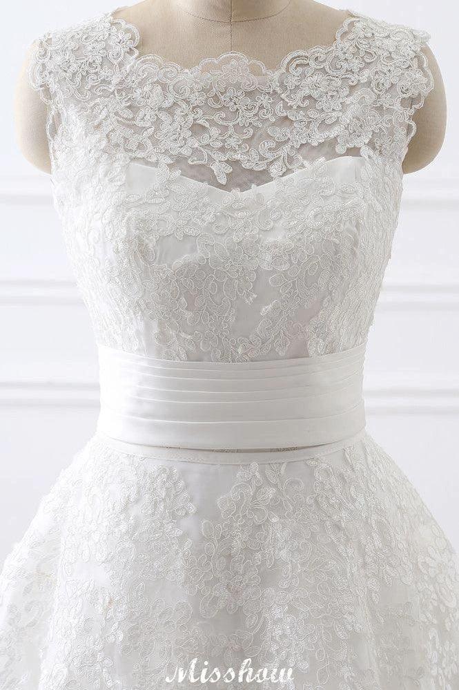 Detachable Skirt Sheath Scoop Lace Wedding Dresses (ZD13943)