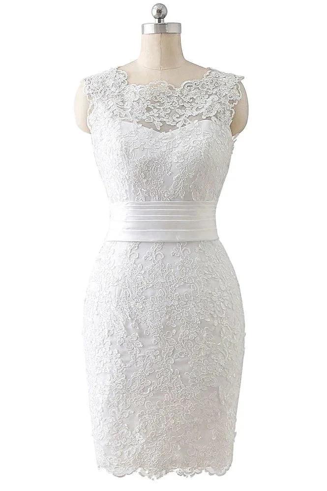Detachable Skirt Sheath Scoop Lace Wedding Dresses (ZD13943) - VelvetHem