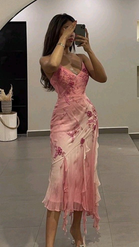 Charming Pink Chiffon Beaded Knee Length Prom Dress Party Evening Dress - VelvetHem