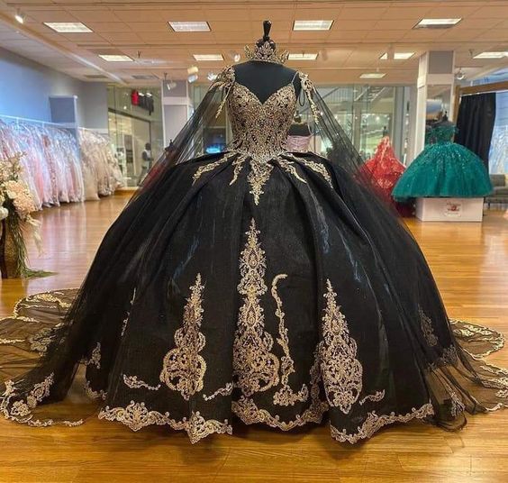 Black Tulle Lace Ball Gown Princess Dress Charming Sweet 16 Dress - VelvetHem